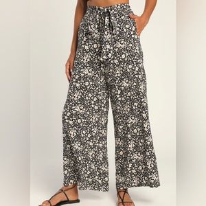 Black floral wide leg pants